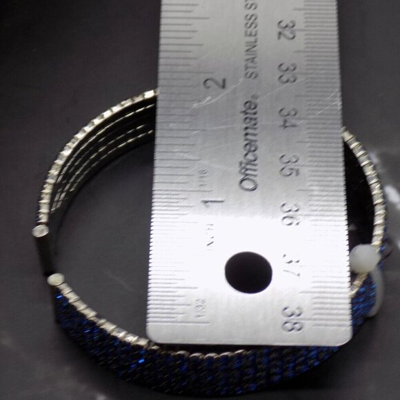 INC International Concepts Silver-Tone Blue Rhinestone Flexible Cuff Bracelet - Picture 2 of 7